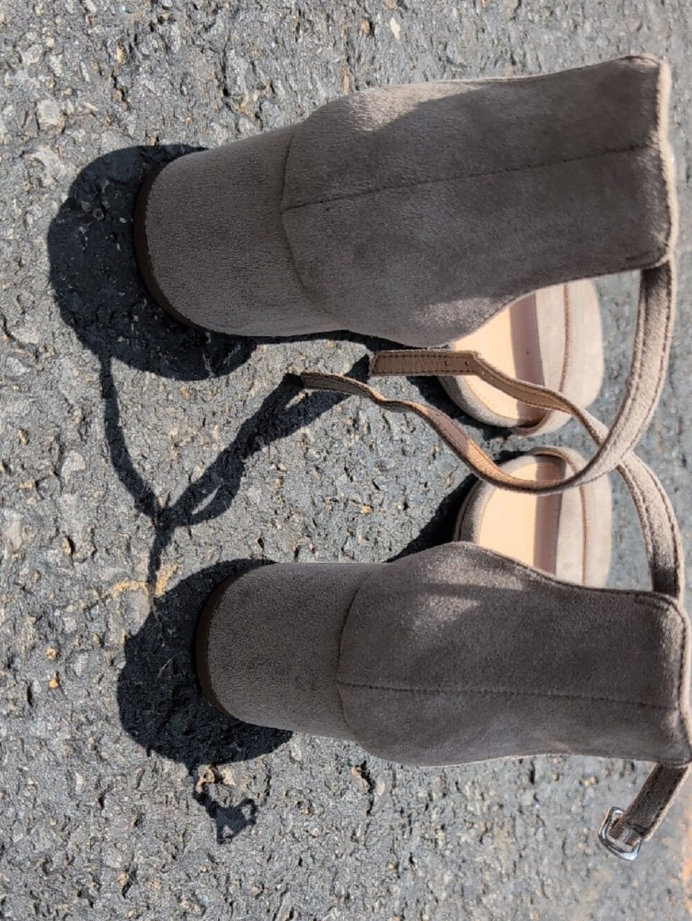 Madden Girl Taupe Suede Ankle Strap Block Heel Sandals - Picture 5 of 5